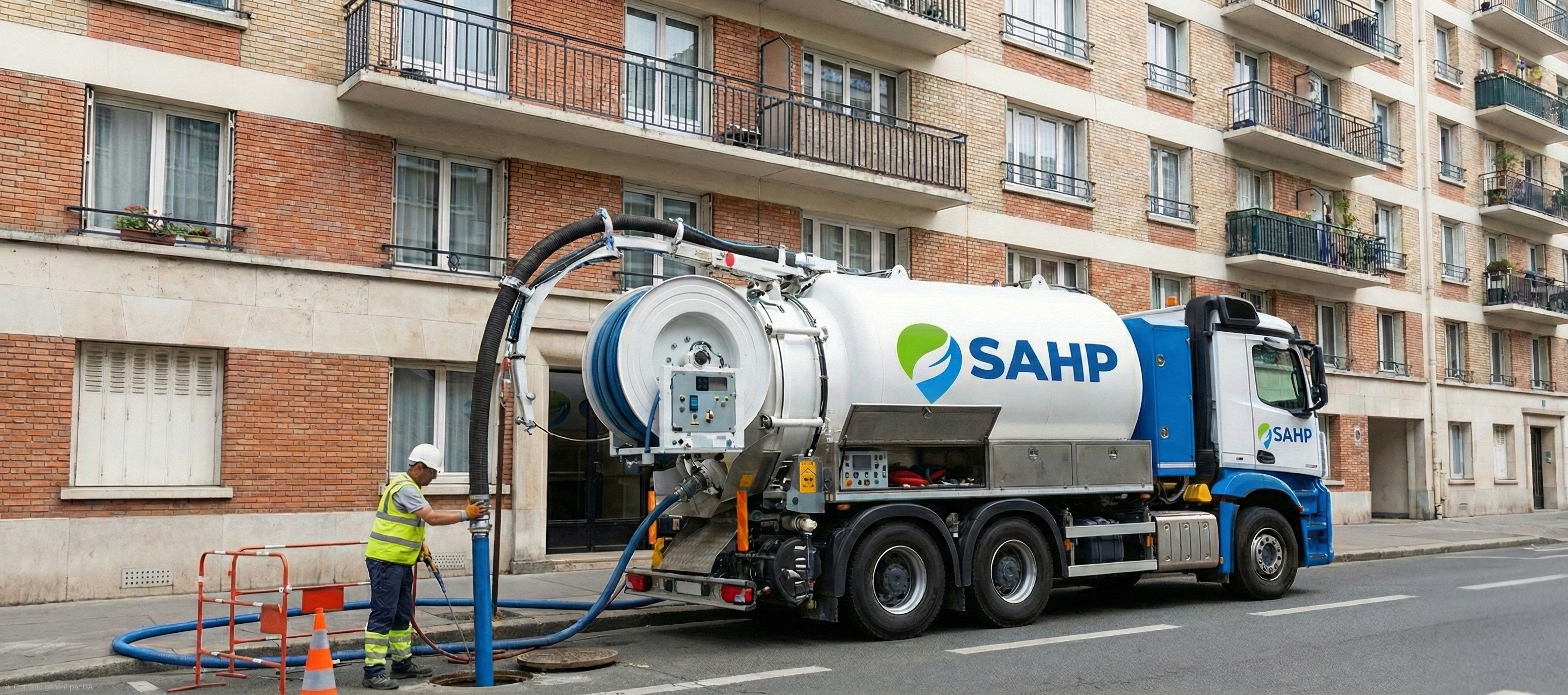 Camion hydrocureur SAHP en intervention de curage