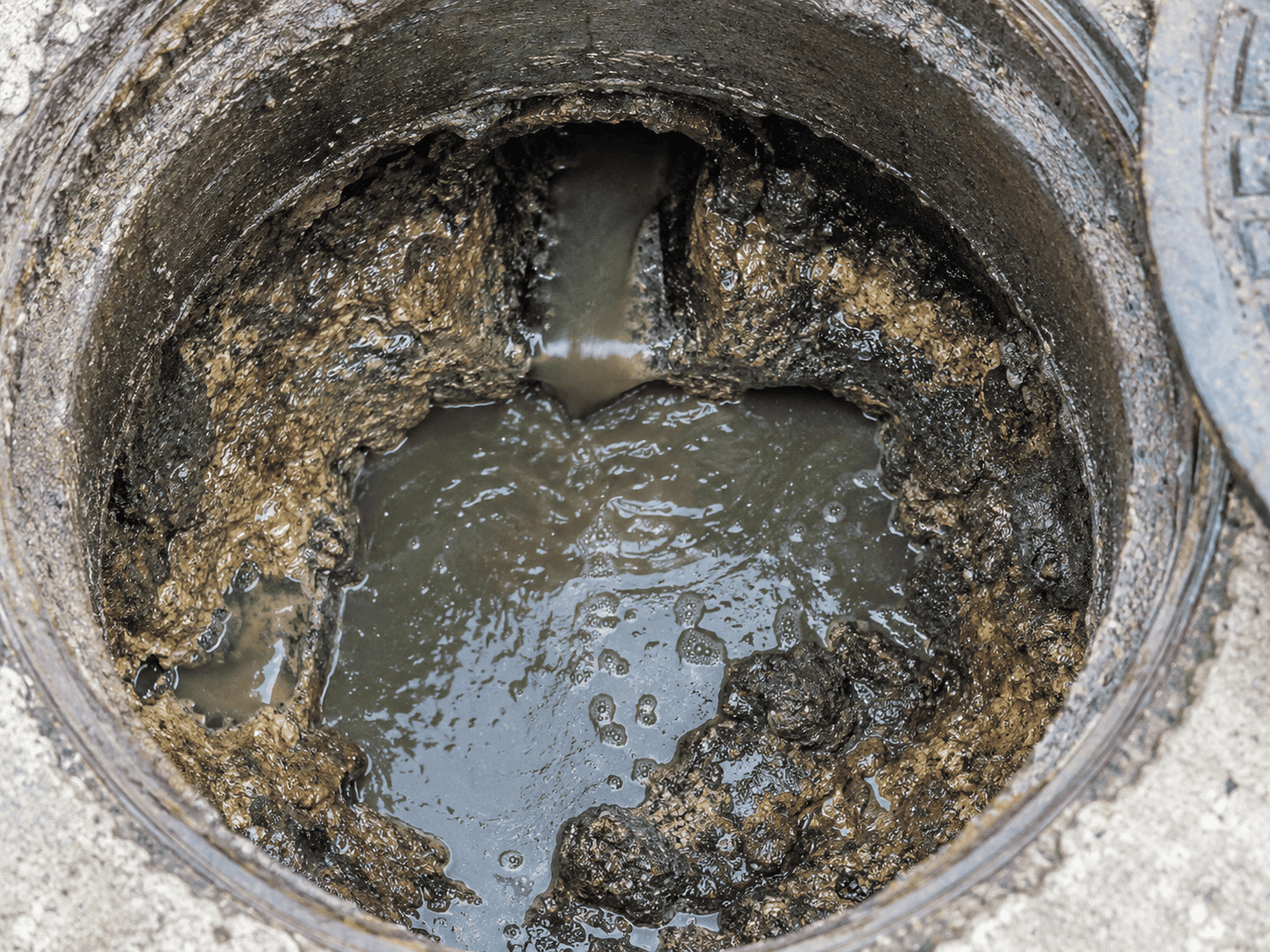 Évier bouché avec eau stagnante indiquant un problème d’évacuation de canalisation